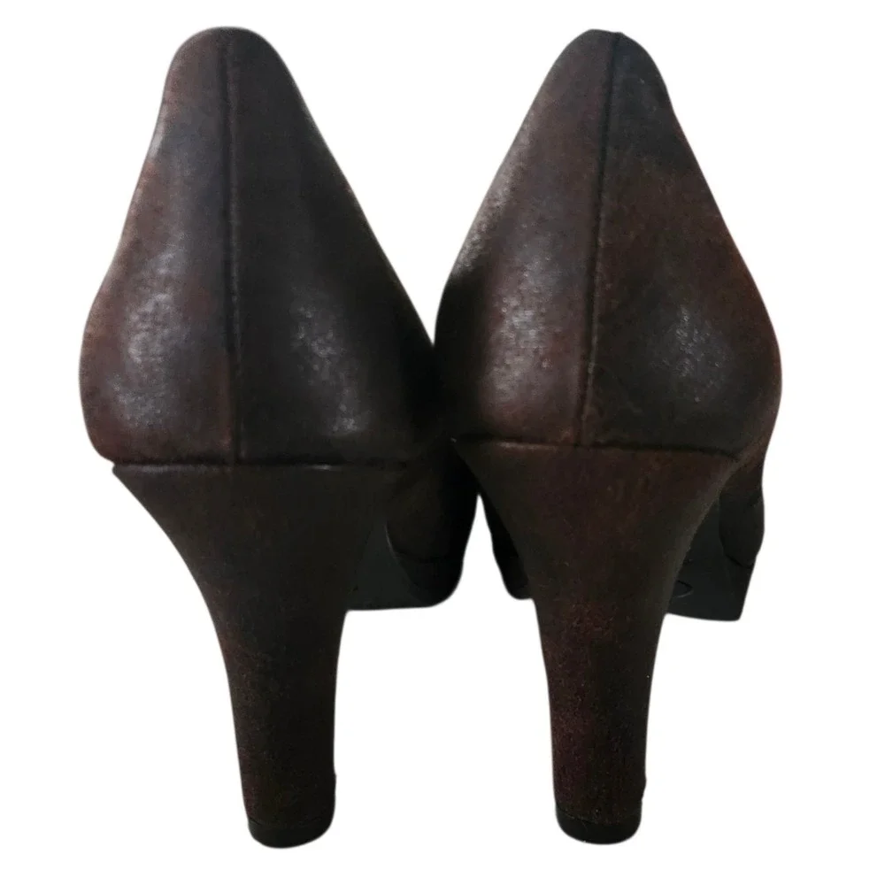 L.E.I. Platform Heels Womens 6.5 Brown Studded Peep Toe Y2K Style Whimsigoth